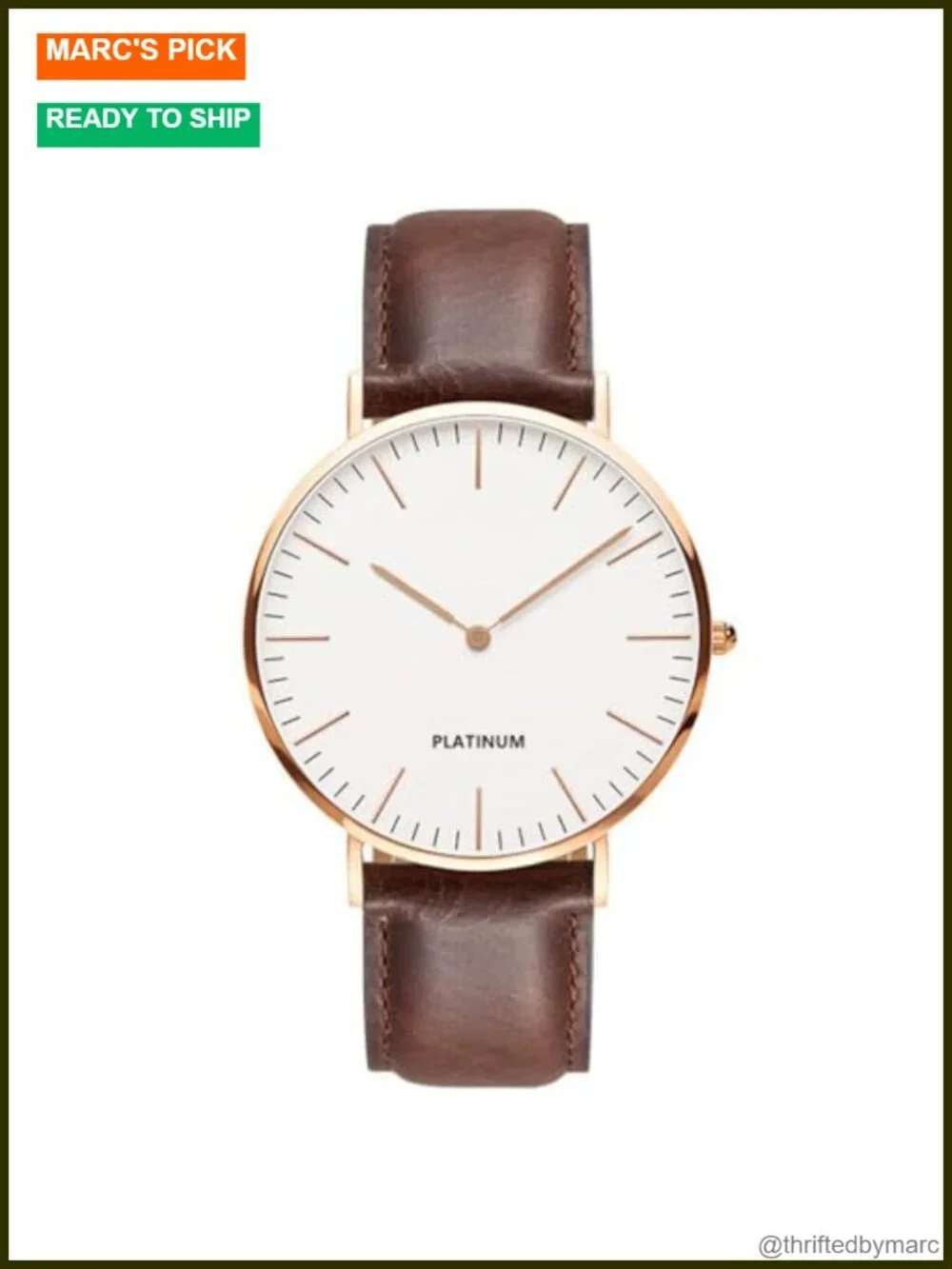 Men's Ultra Slim Minimalist Analog Quartz Wrist Watch with Faux Leather Strap
